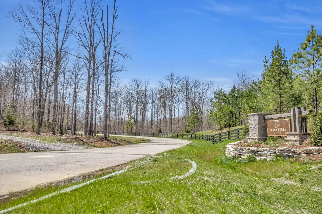 Stone entrance monument and drive at the Cobbler Ridge development, Franklin